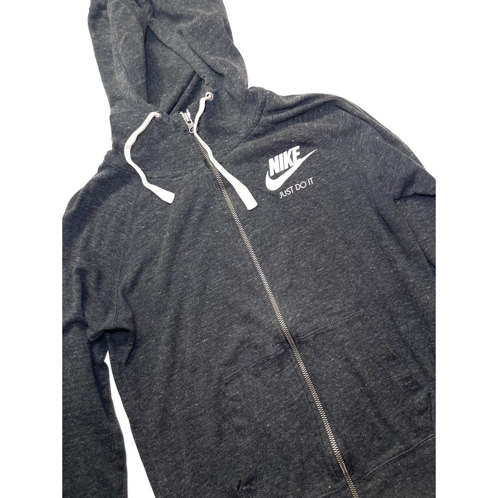 Nike Mens Small Charcoal Grey Heather Full Zip Hoodie Just Do It Logo 0322